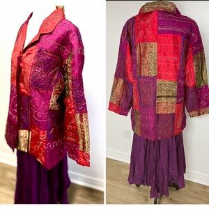 “1000 nights-inspired” blazer w/silk-like multi-coloured embellished patches